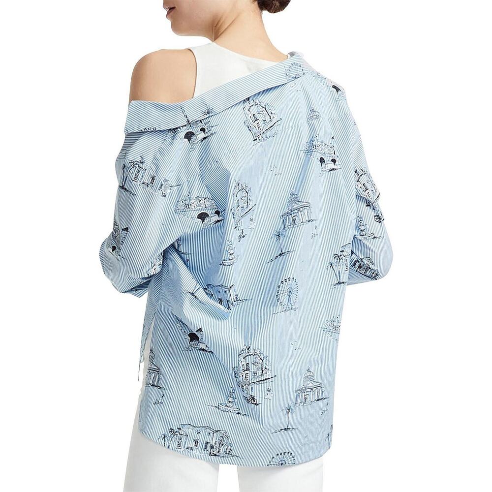 Maje Lasane Asymmetrical Layered Top Size 3 Imprime Paris Scene Parisian NWT - Picture 4 of 15